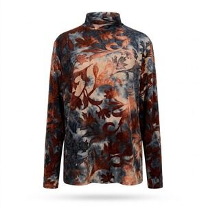 NEW Investments Woman 2X Mock Neck Top Brown Black Floral Burnout